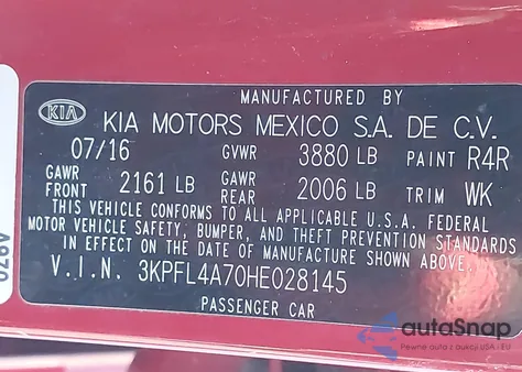 2017 Kia Forte S from USA, damaged, VIN 3KPFL4A70HE028145